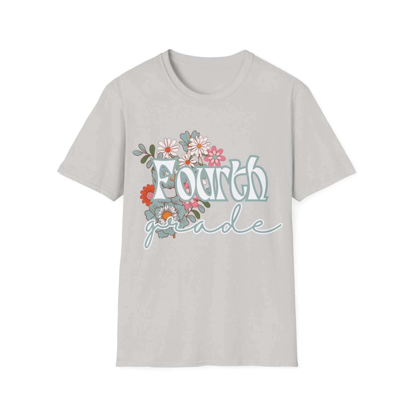 Fourth Grade Teacher T-Shirt - Retro Floral Design - Colorful Grade Level Tee