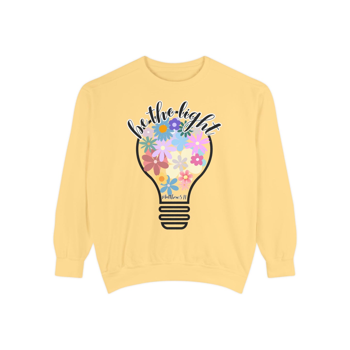 Colorful Christian Floral Glow Crewneck Sweatshirt - Be the Light - Women's Comfort Color Inspirational Bible Verse