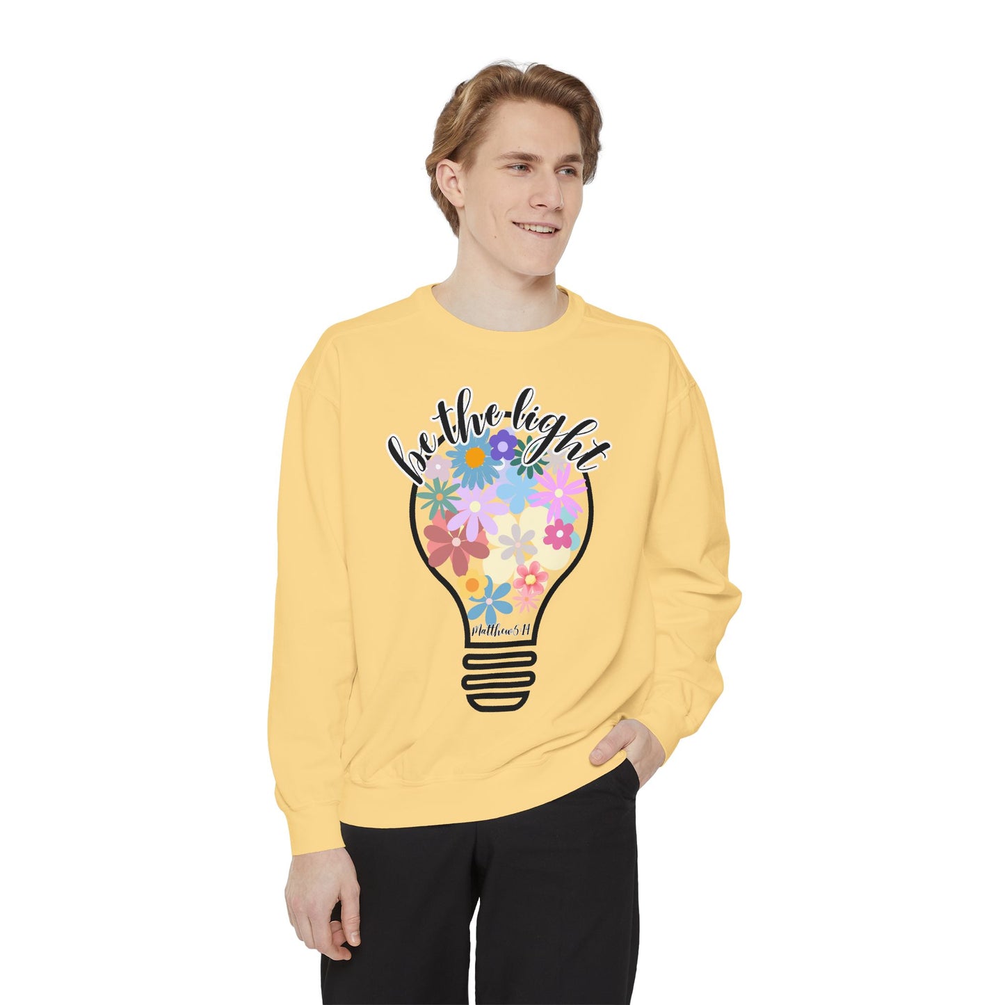 Colorful Christian Floral Glow Crewneck Sweatshirt - Be the Light - Women's Comfort Color Inspirational Bible Verse