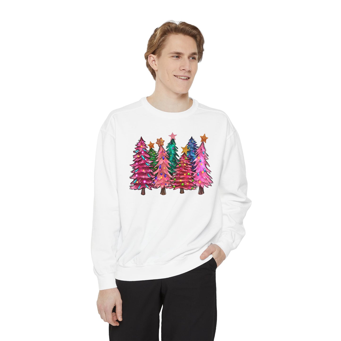 Colorful Christmas Tree Comfort Colors Sweatshirt - Women's Christmas Sweater -