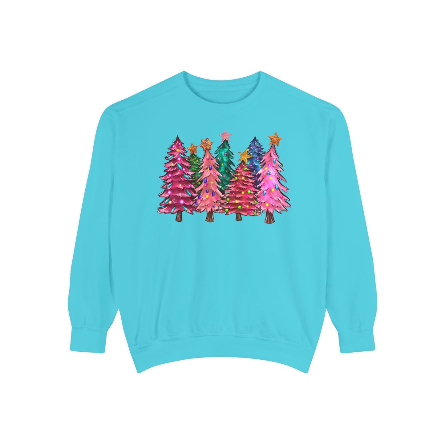 Colorful Christmas Tree Comfort Colors Sweatshirt - Women's Christmas Sweater -