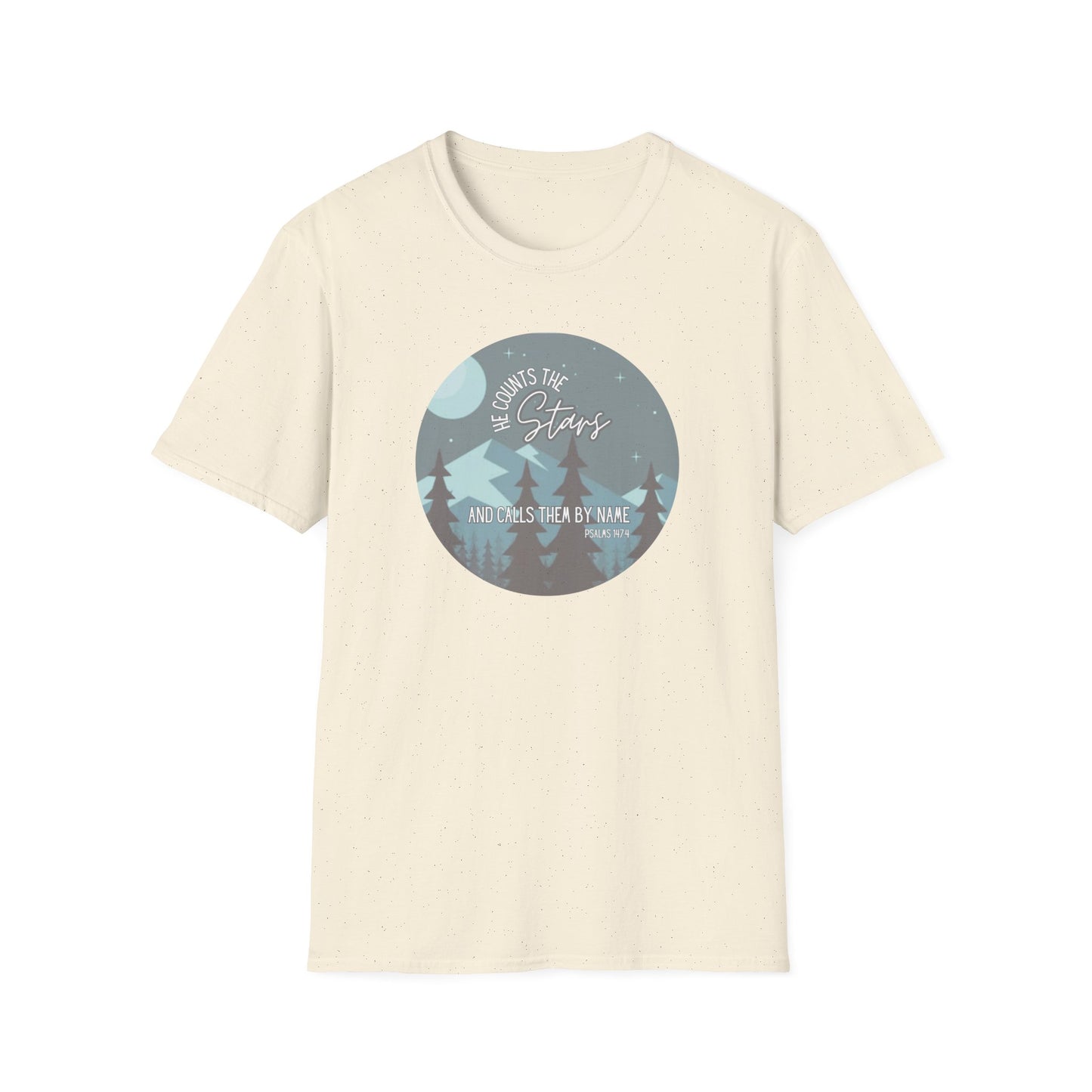 Christian Women's Tee - He Counts the Stars and Calls Them By Name - Bible Verse T Shirt - Jesus Tees - Secret Sister Gift - Starry Night