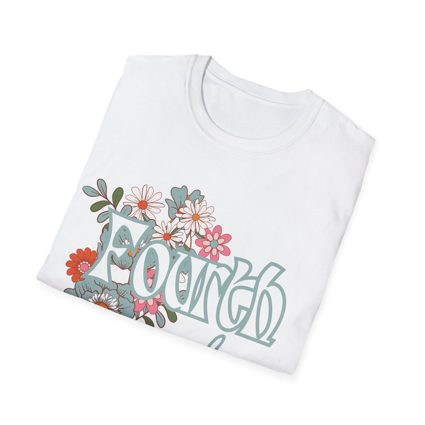 Fourth Grade Teacher T-Shirt - Retro Floral Design - Colorful Grade Level Tee