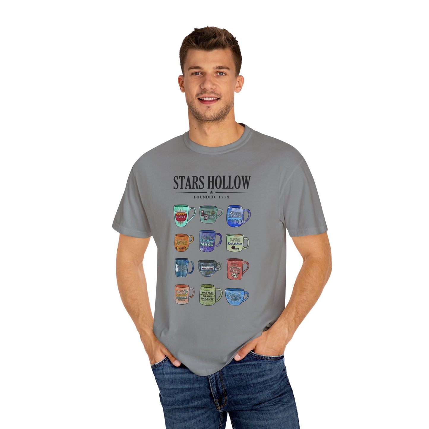 Gilmore Girls Inspired Stars Hollow Coffee Cup T-Shirt - Comfort Colors Tee - Cozy Fan Apparel