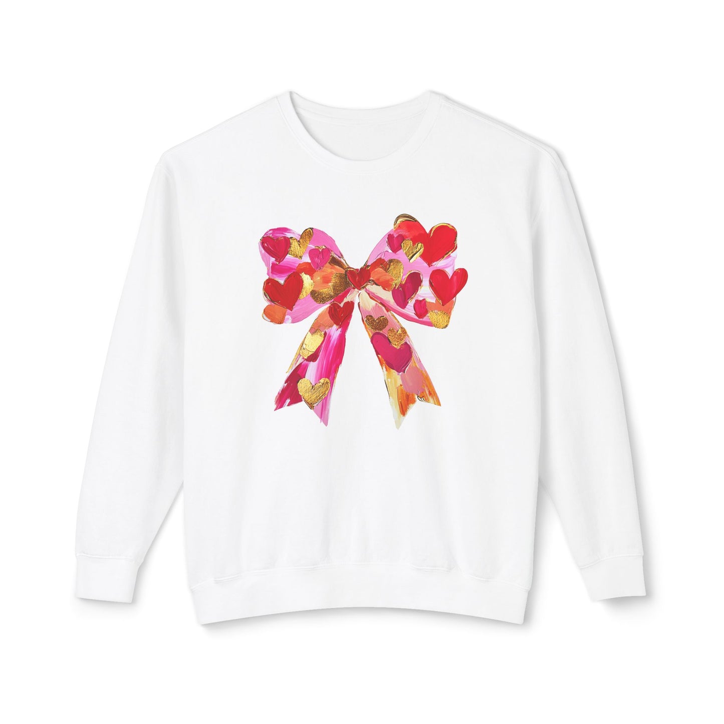 Valentines Day Lightweight Crewneck Sweatshirt, Hearts and Bows Print, Comfort Color Unisex Jumper, Valentine's Gift, Casual Pullover, Cozy