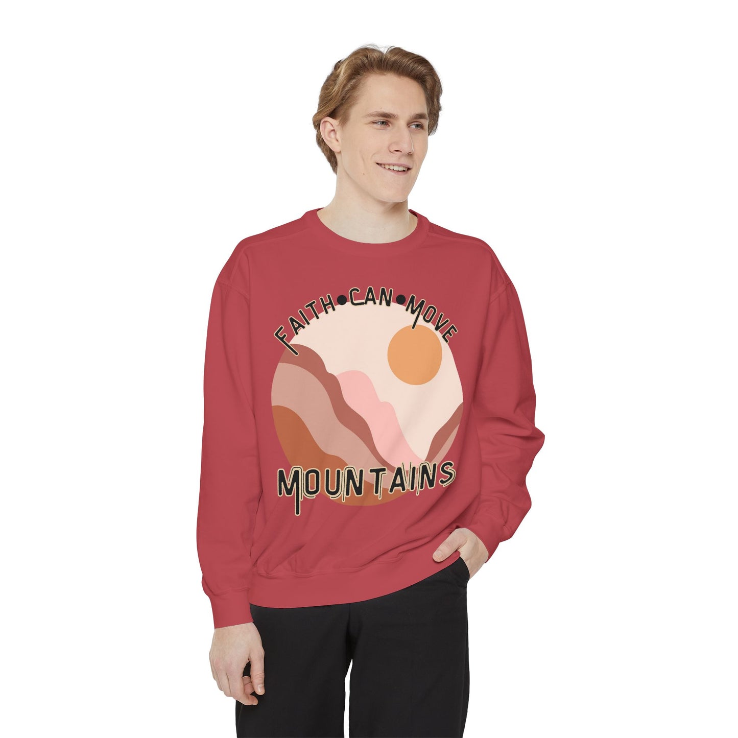Faith Can Move Mountains Comfort Color Crewneck Sweatshirt - Christian Womens Crewneck - Christ Like