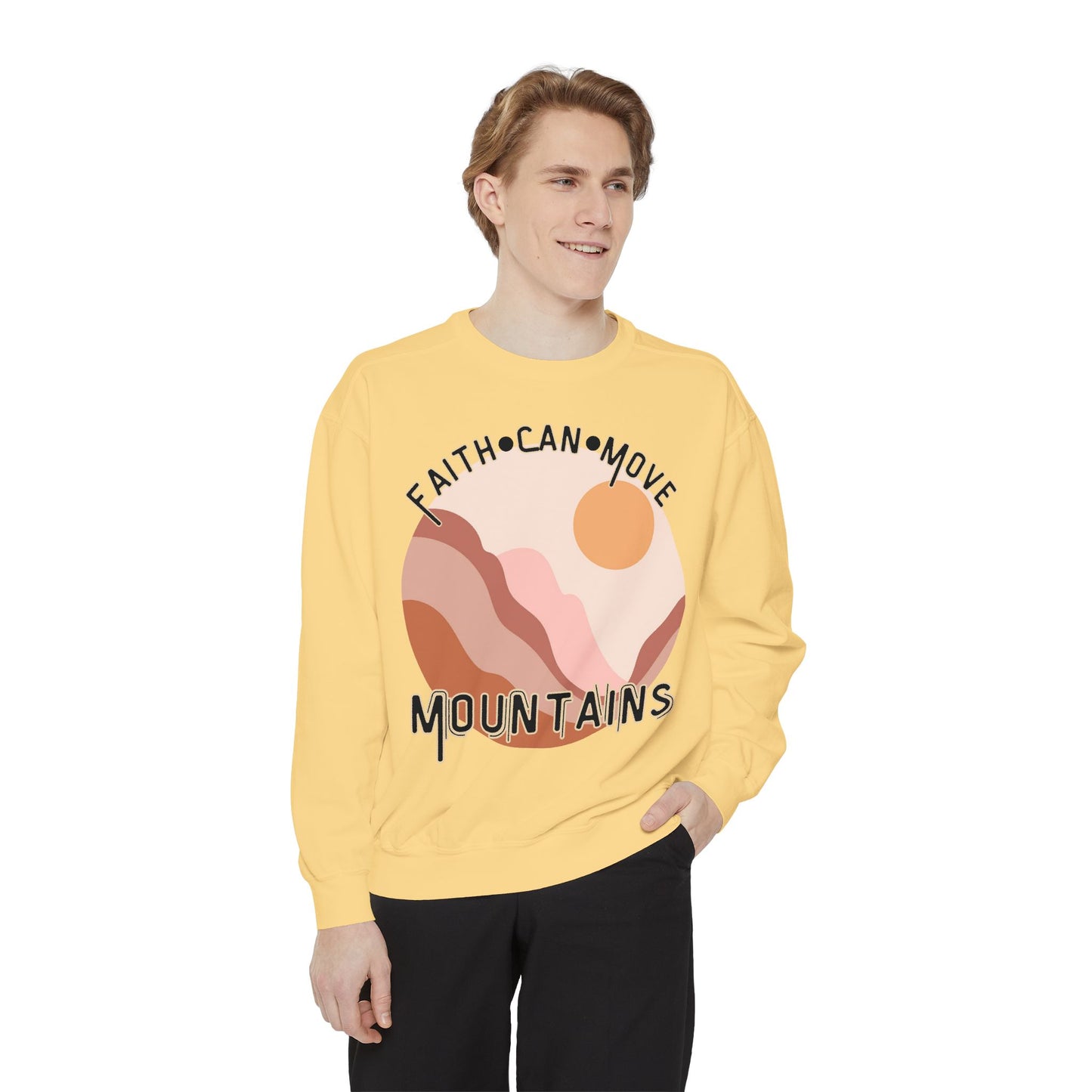 Faith Can Move Mountains Comfort Color Crewneck Sweatshirt - Christian Womens Crewneck - Christ Like
