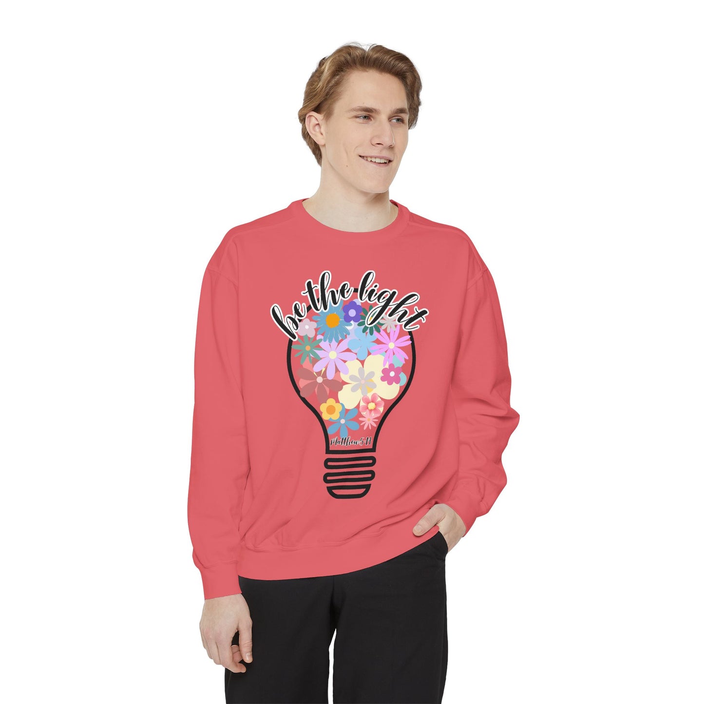 Colorful Christian Floral Glow Crewneck Sweatshirt - Be the Light - Women's Comfort Color Inspirational Bible Verse