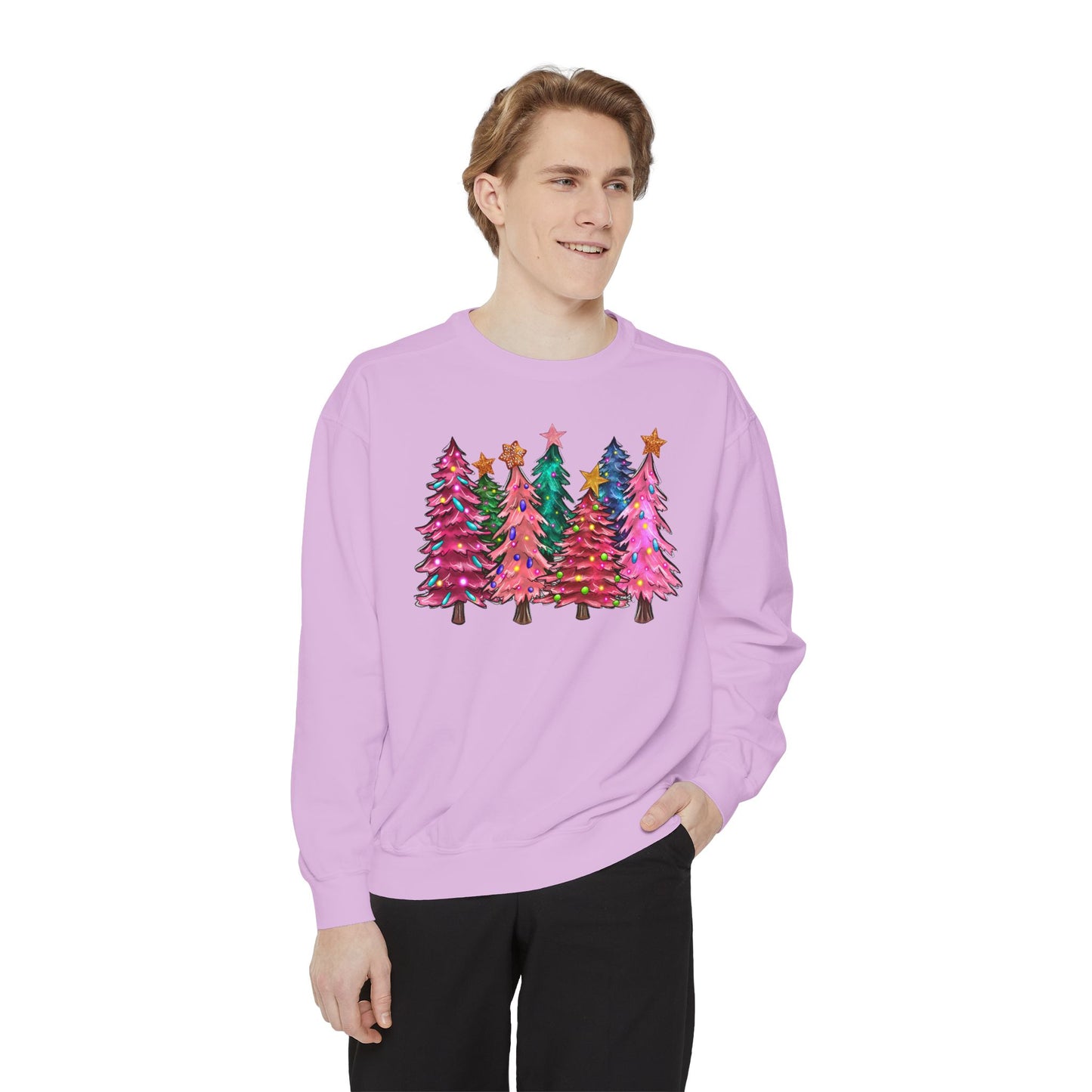 Colorful Christmas Tree Comfort Colors Sweatshirt - Women's Christmas Sweater -