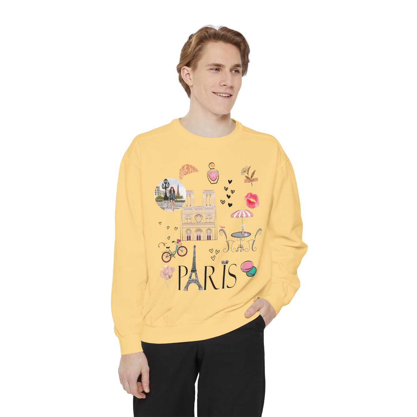 Paris Theme Women's Crewneck Comfort Color Sweatshirt - Women's Paris Sweatshirt - Emily in Paris Crewneck - Eiffel Tower Long Sleeve