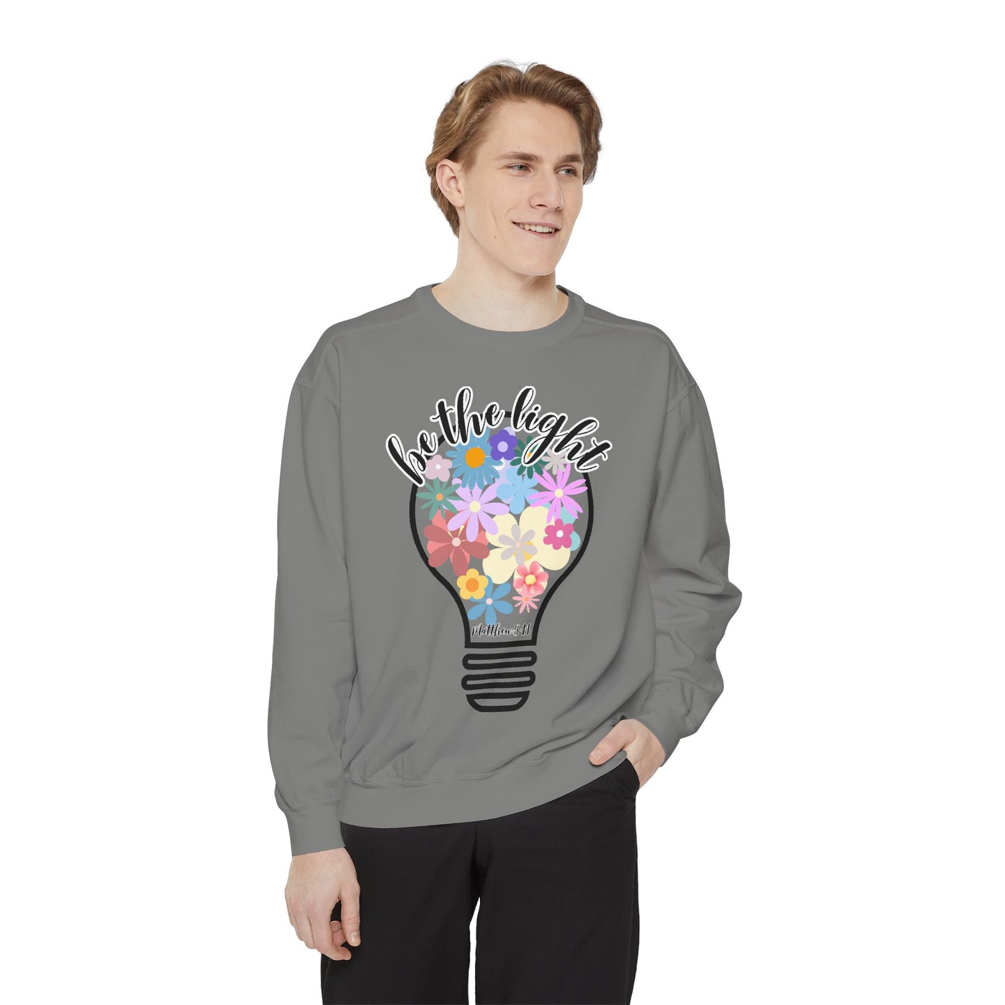 Colorful Christian Floral Glow Crewneck Sweatshirt - Be the Light - Women's Comfort Color Inspirational Bible Verse