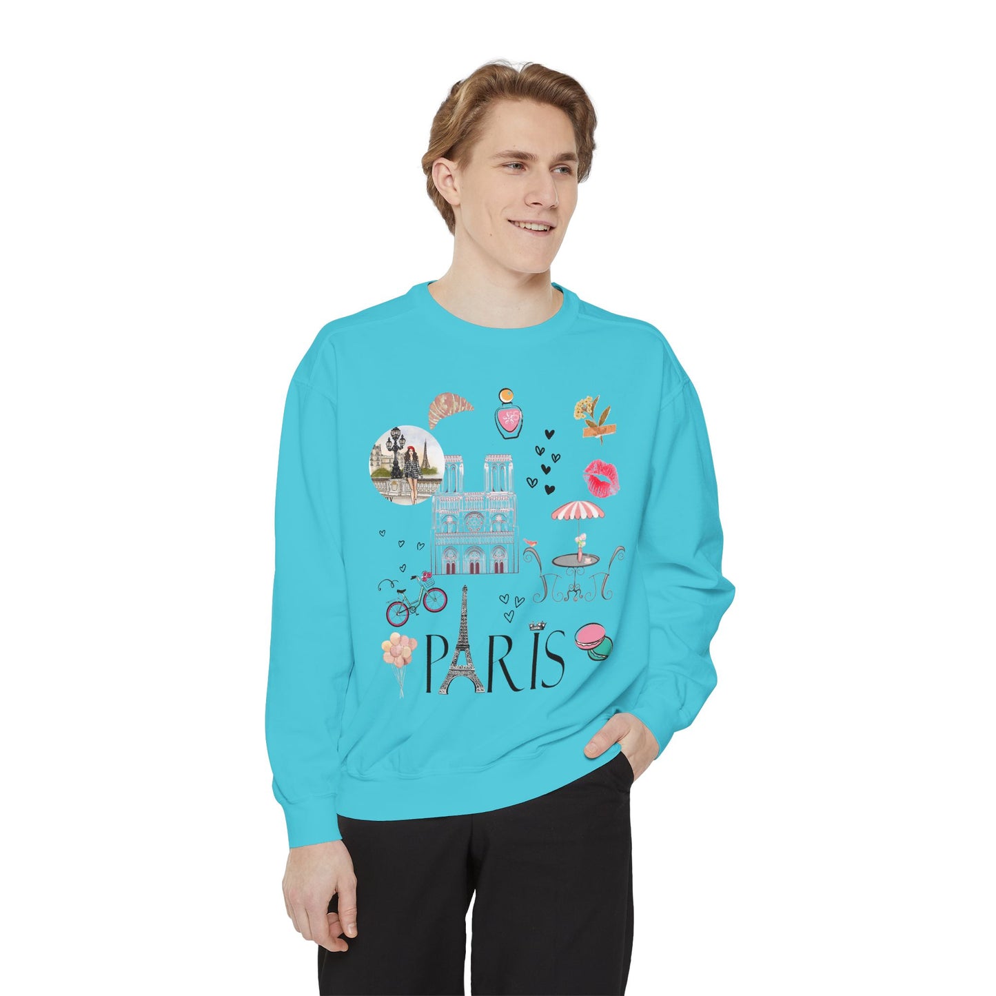 Paris Theme Women's Crewneck Comfort Color Sweatshirt - Women's Paris Sweatshirt - Emily in Paris Crewneck - Eiffel Tower Long Sleeve