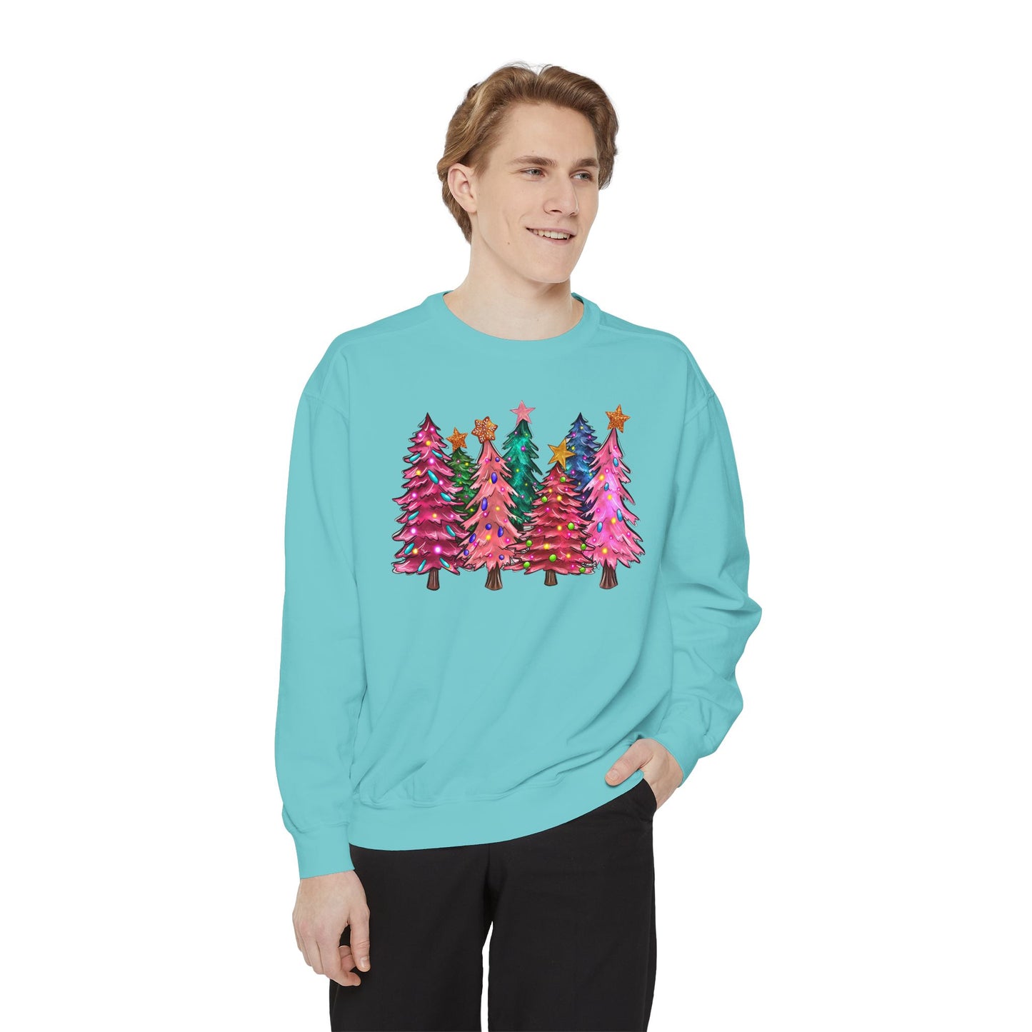 Colorful Christmas Tree Comfort Colors Sweatshirt - Women's Christmas Sweater -