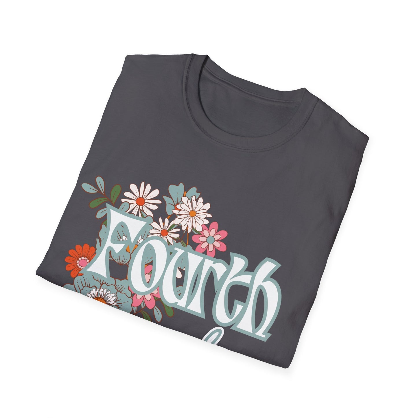 Fourth Grade Teacher T-Shirt - Retro Floral Design - Colorful Grade Level Tee