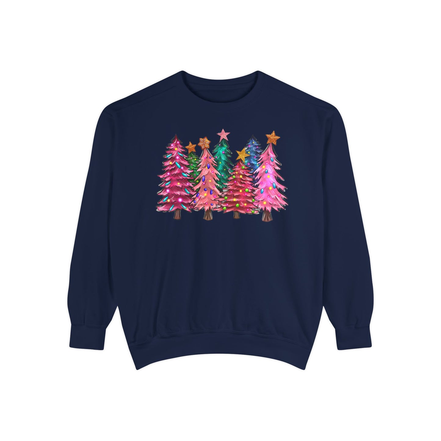 Colorful Christmas Tree Comfort Colors Sweatshirt - Women's Christmas Sweater -