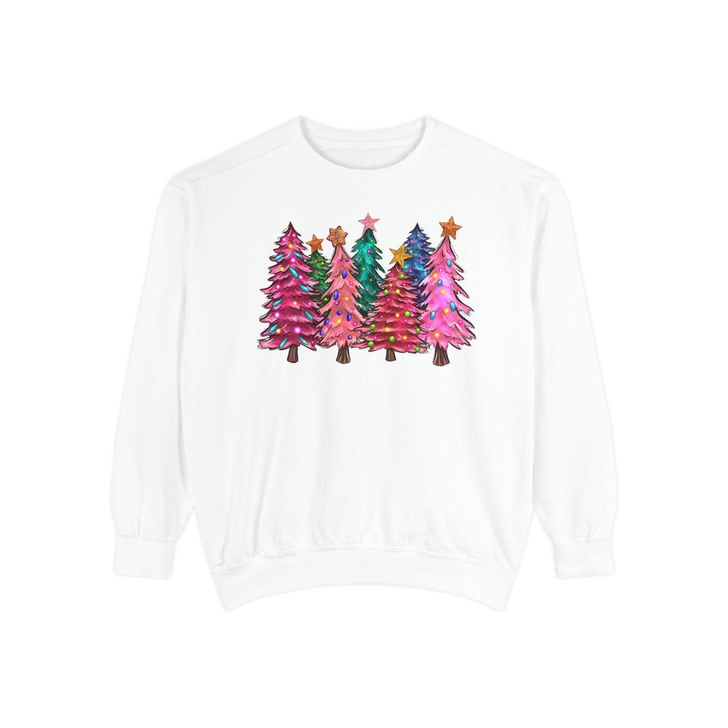 Colorful Christmas Tree Comfort Colors Sweatshirt - Women's Christmas Sweater -