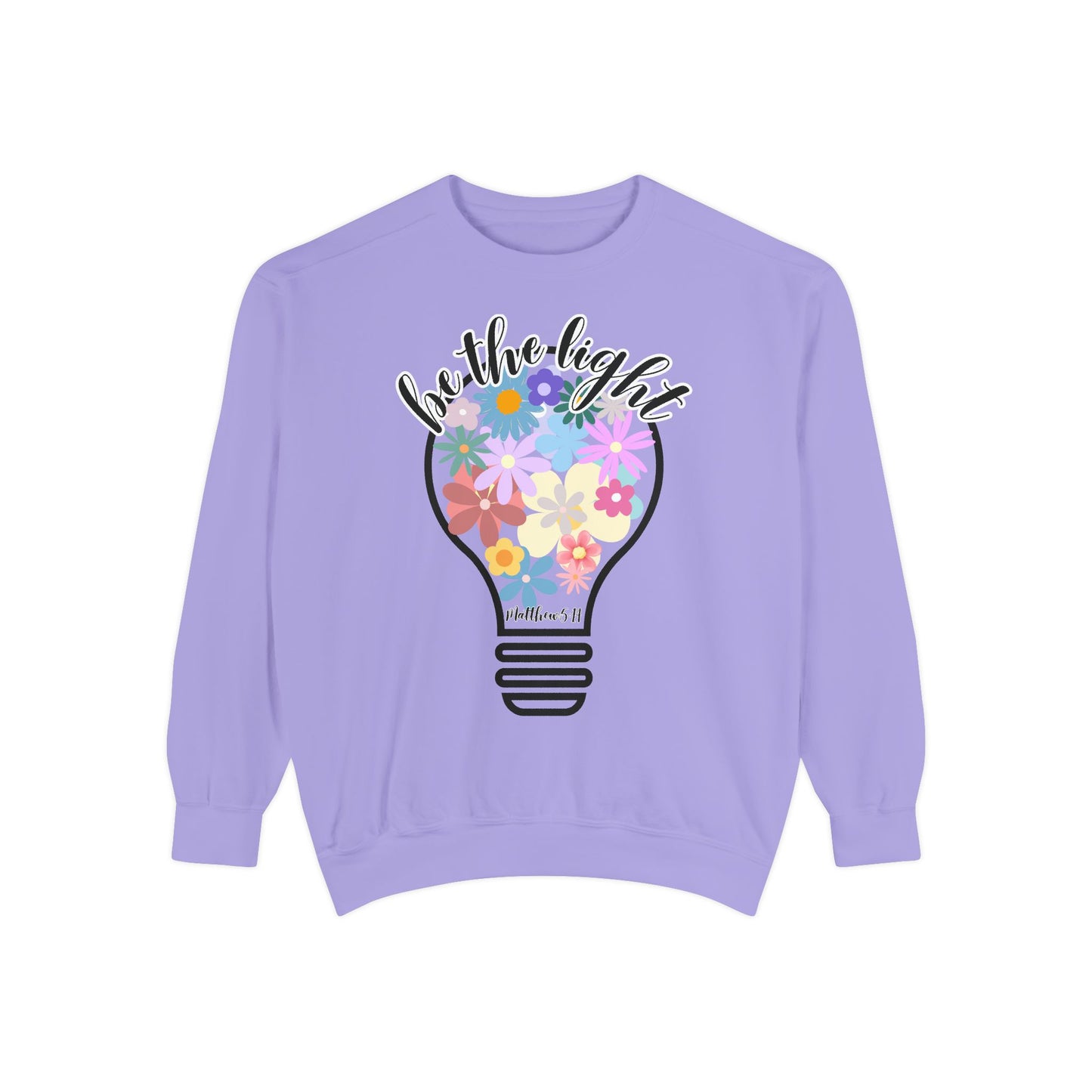 Colorful Christian Floral Glow Crewneck Sweatshirt - Be the Light - Women's Comfort Color Inspirational Bible Verse