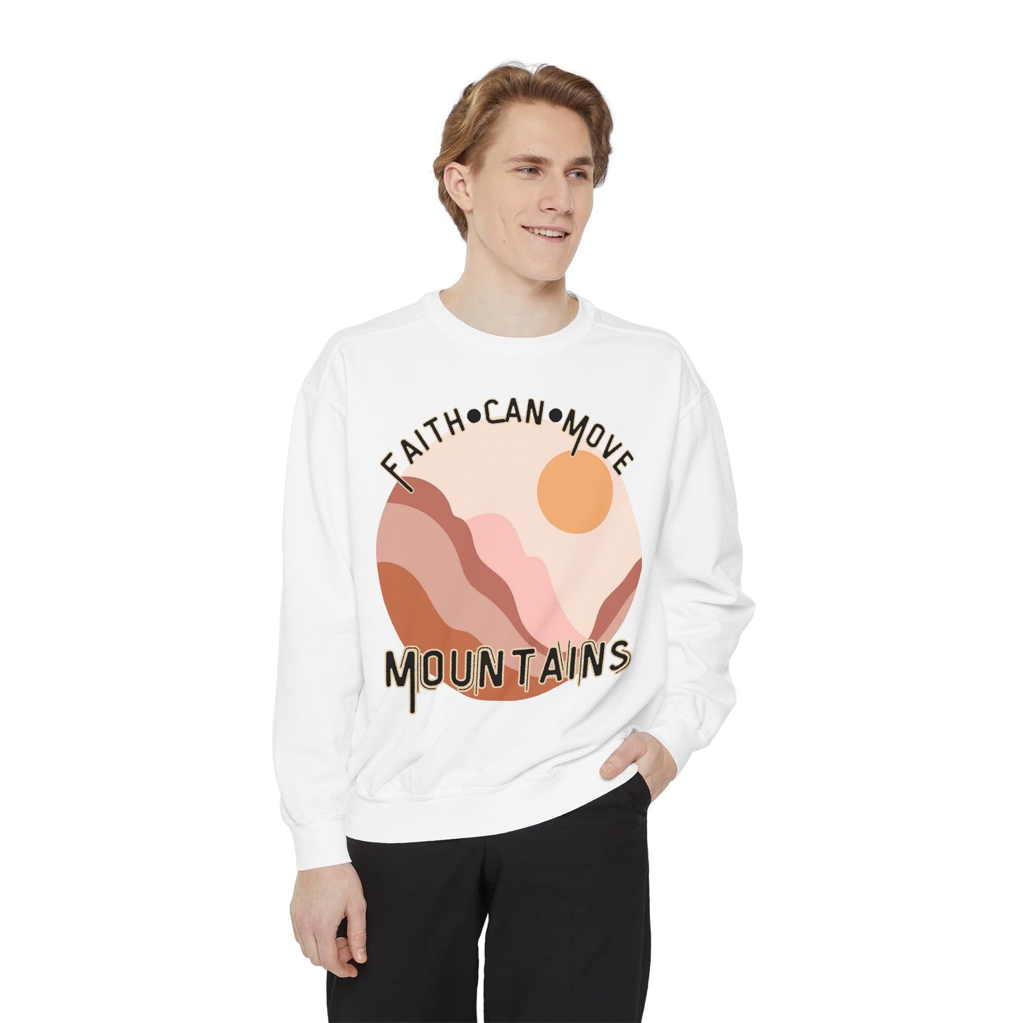 Faith Can Move Mountains Comfort Color Crewneck Sweatshirt - Christian Womens Crewneck - Christ Like