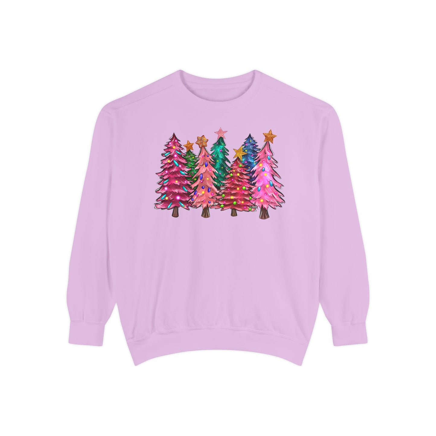 Colorful Christmas Tree Comfort Colors Sweatshirt - Women's Christmas Sweater -