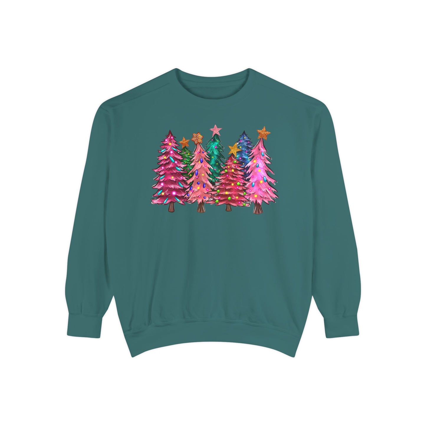Colorful Christmas Tree Comfort Colors Sweatshirt - Women's Christmas Sweater -