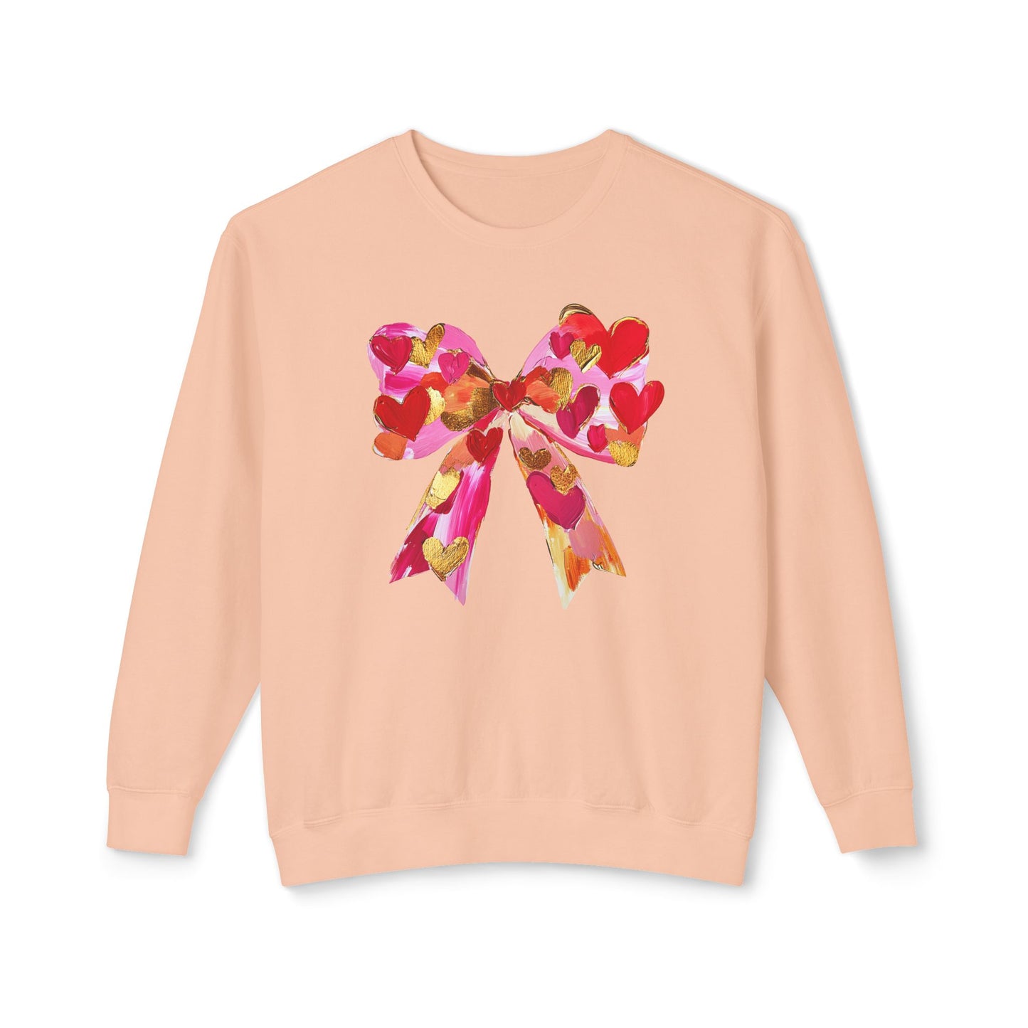 Valentines Day Lightweight Crewneck Sweatshirt, Hearts and Bows Print, Comfort Color Unisex Jumper, Valentine's Gift, Casual Pullover, Cozy