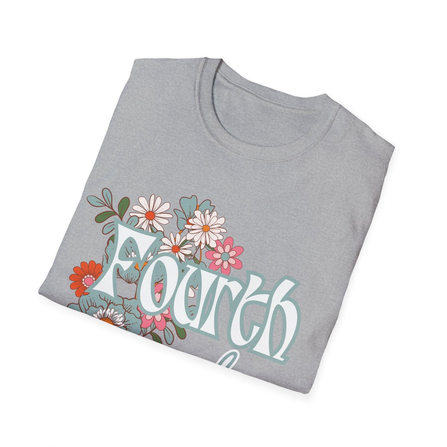Fourth Grade Teacher T-Shirt - Retro Floral Design - Colorful Grade Level Tee