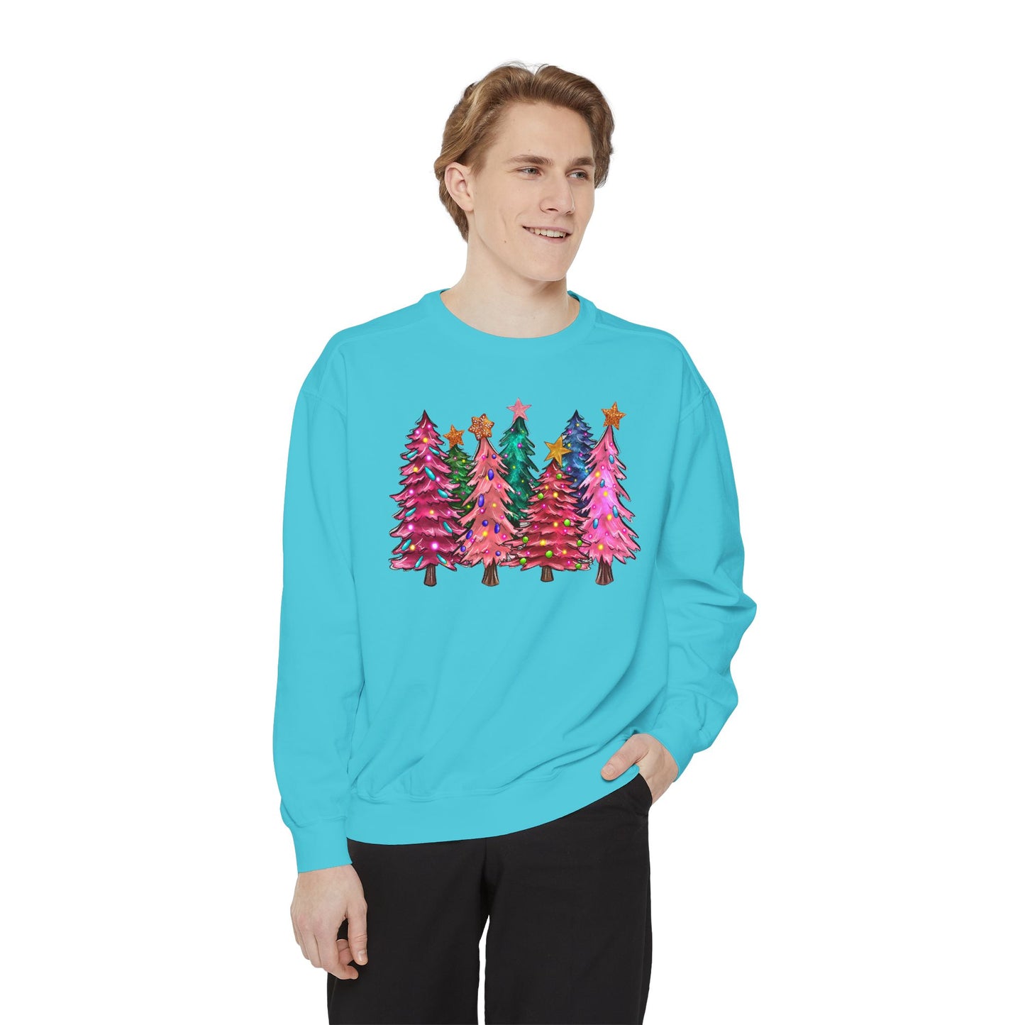 Colorful Christmas Tree Comfort Colors Sweatshirt - Women's Christmas Sweater -