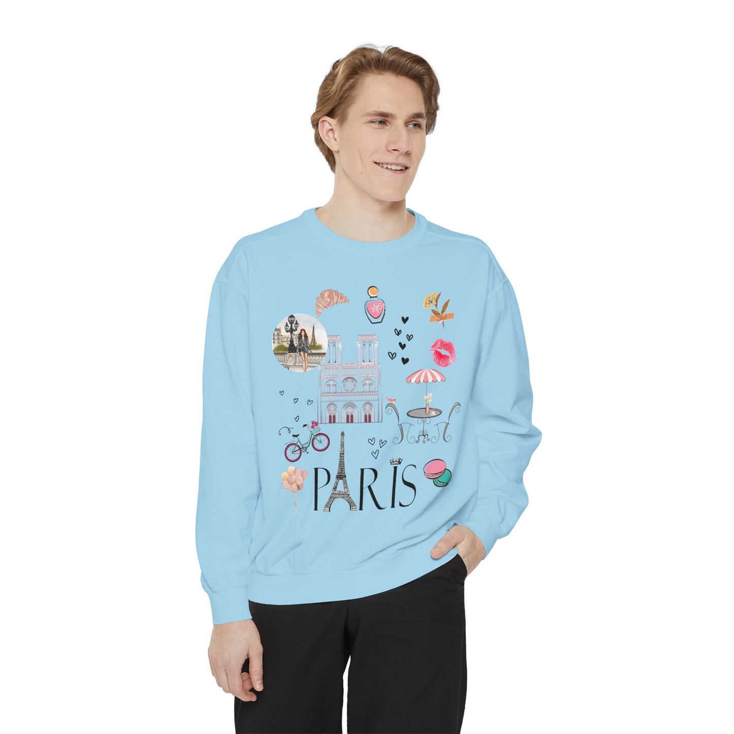 Paris Theme Women's Crewneck Comfort Color Sweatshirt - Women's Paris Sweatshirt - Emily in Paris Crewneck - Eiffel Tower Long Sleeve