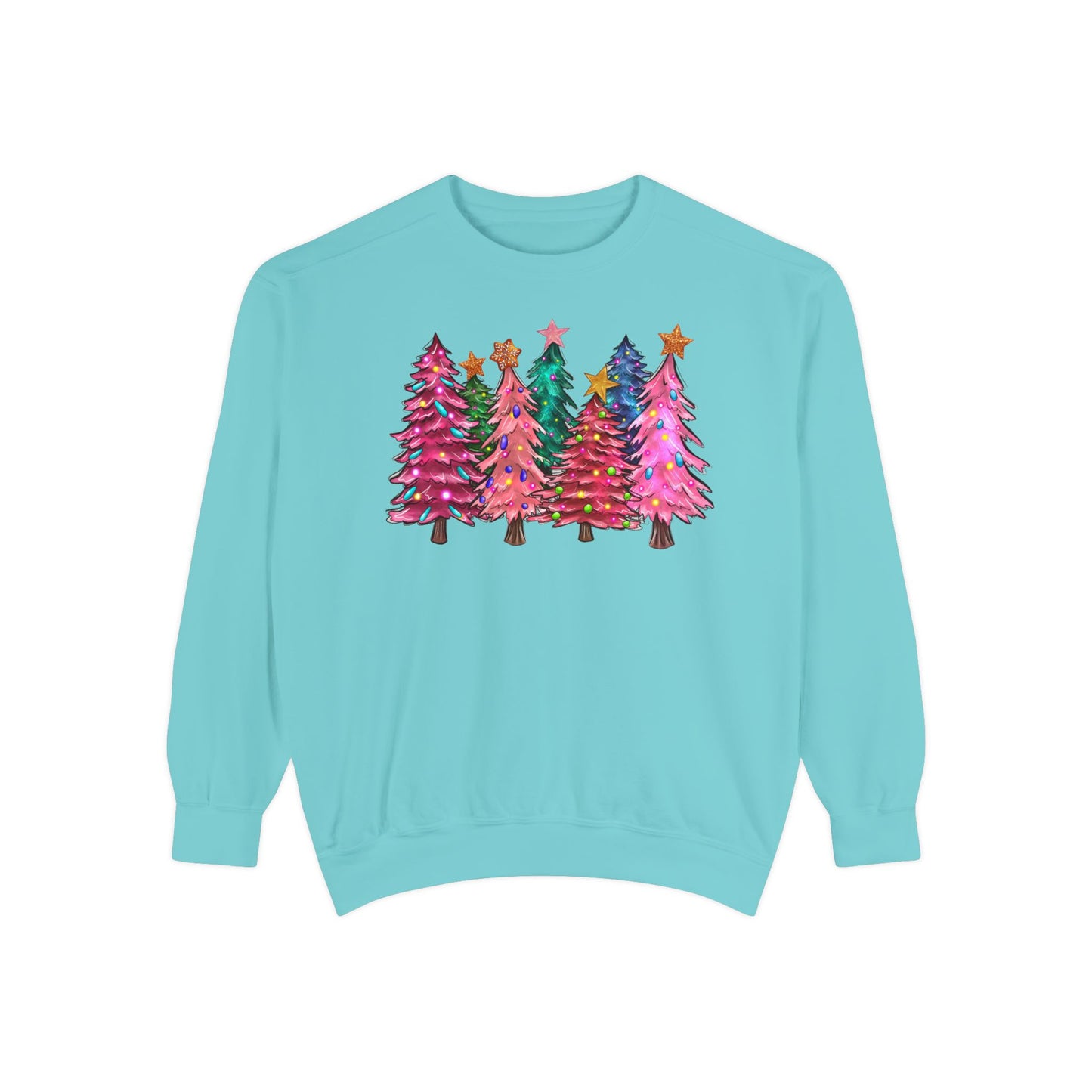 Colorful Christmas Tree Comfort Colors Sweatshirt - Women's Christmas Sweater -