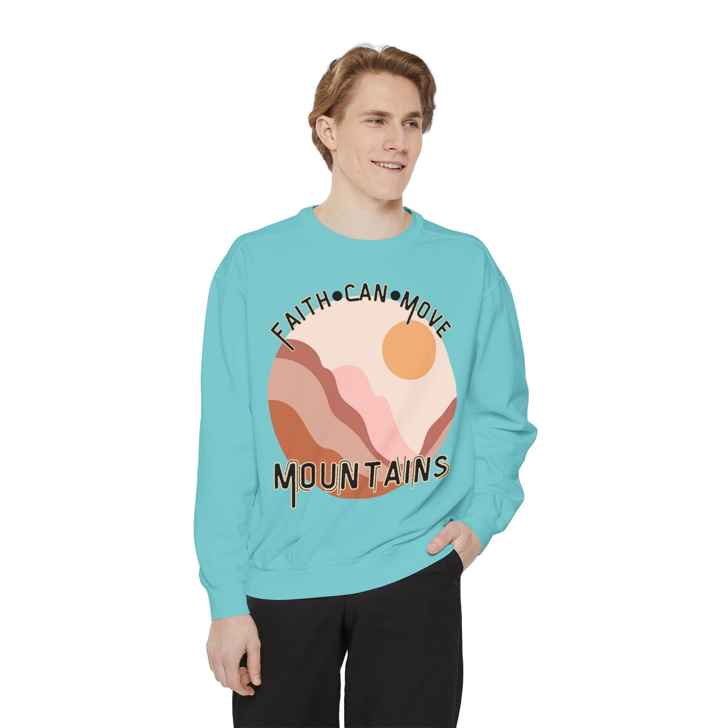 Faith Can Move Mountains Comfort Color Crewneck Sweatshirt - Christian Womens Crewneck - Christ Like