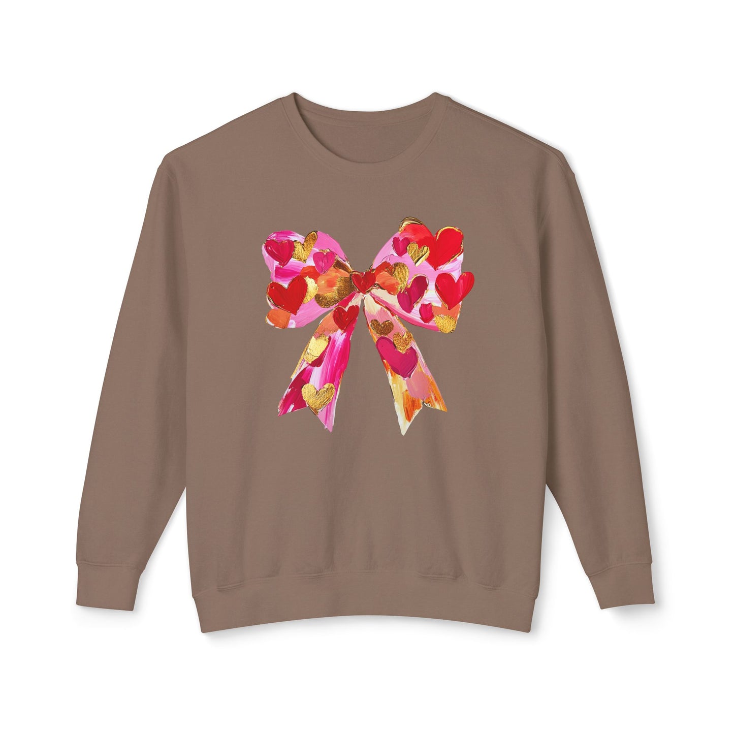 Valentines Day Lightweight Crewneck Sweatshirt, Hearts and Bows Print, Comfort Color Unisex Jumper, Valentine's Gift, Casual Pullover, Cozy