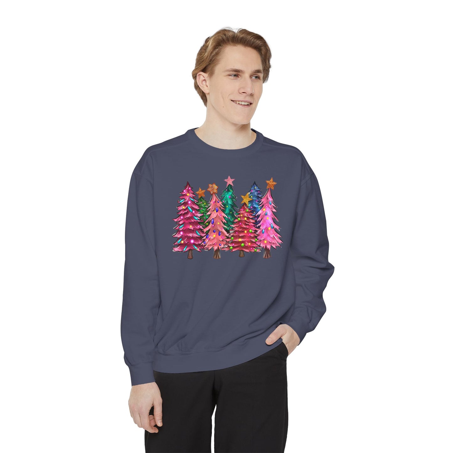 Colorful Christmas Tree Comfort Colors Sweatshirt - Women's Christmas Sweater -