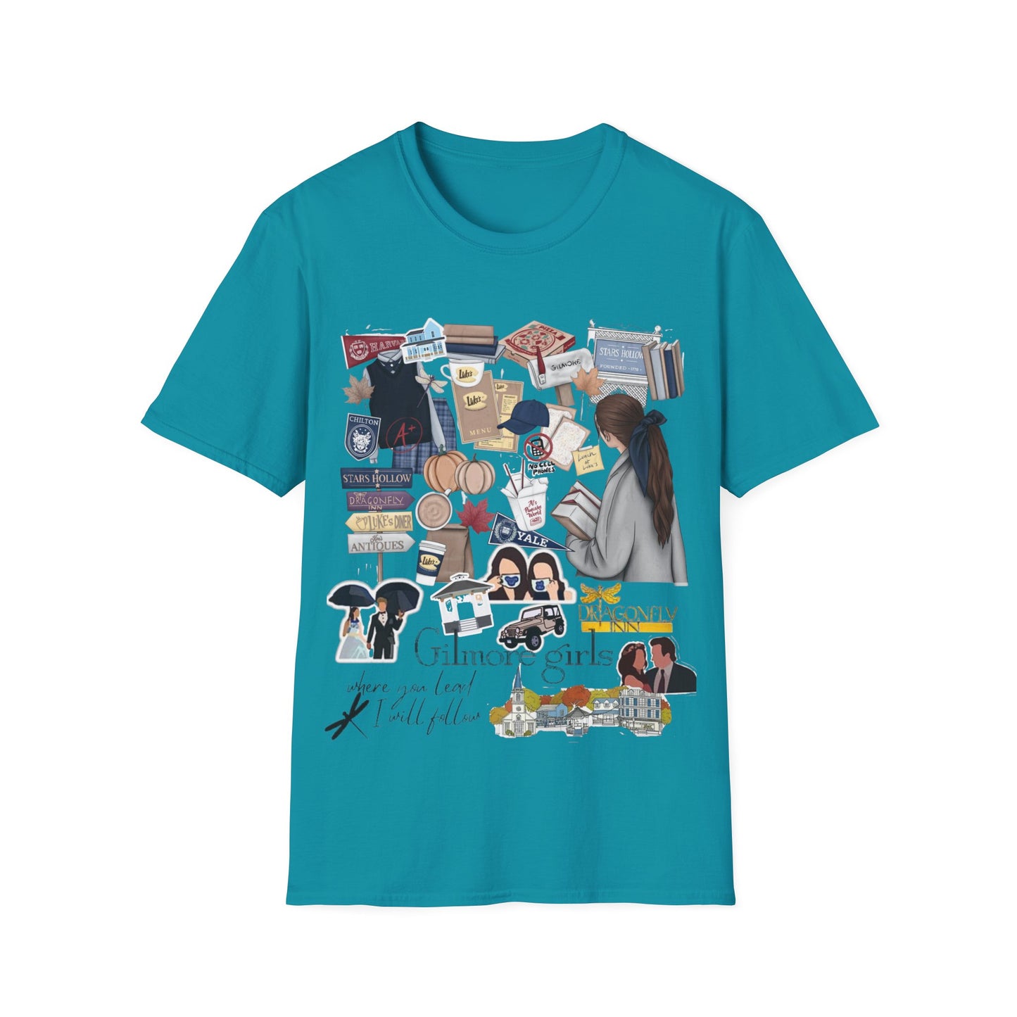 Gilmore Girls themed tshirt for women; Mother Daughter shirt; TV apparel; Fan club apparel; Dragonfly inn; Lukes Diner; Chilton; Yale