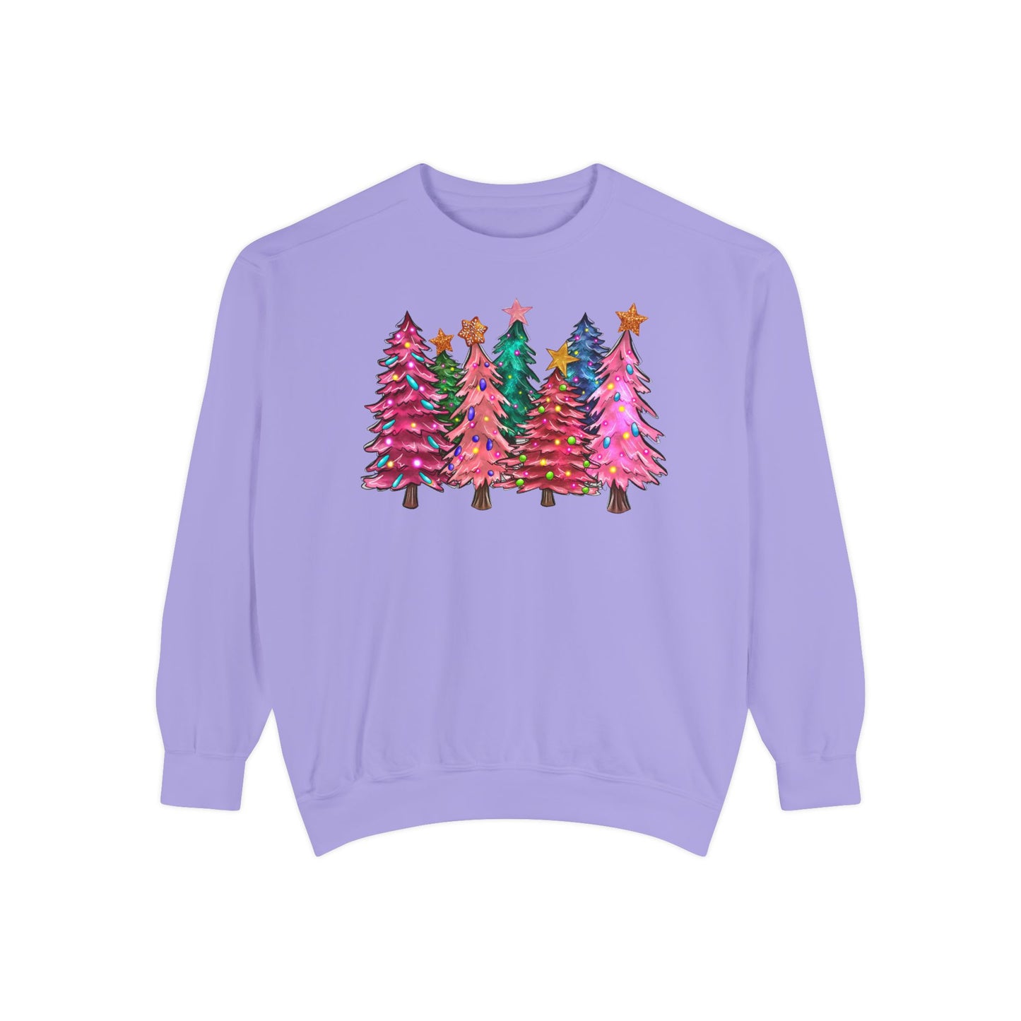 Colorful Christmas Tree Comfort Colors Sweatshirt - Women's Christmas Sweater -