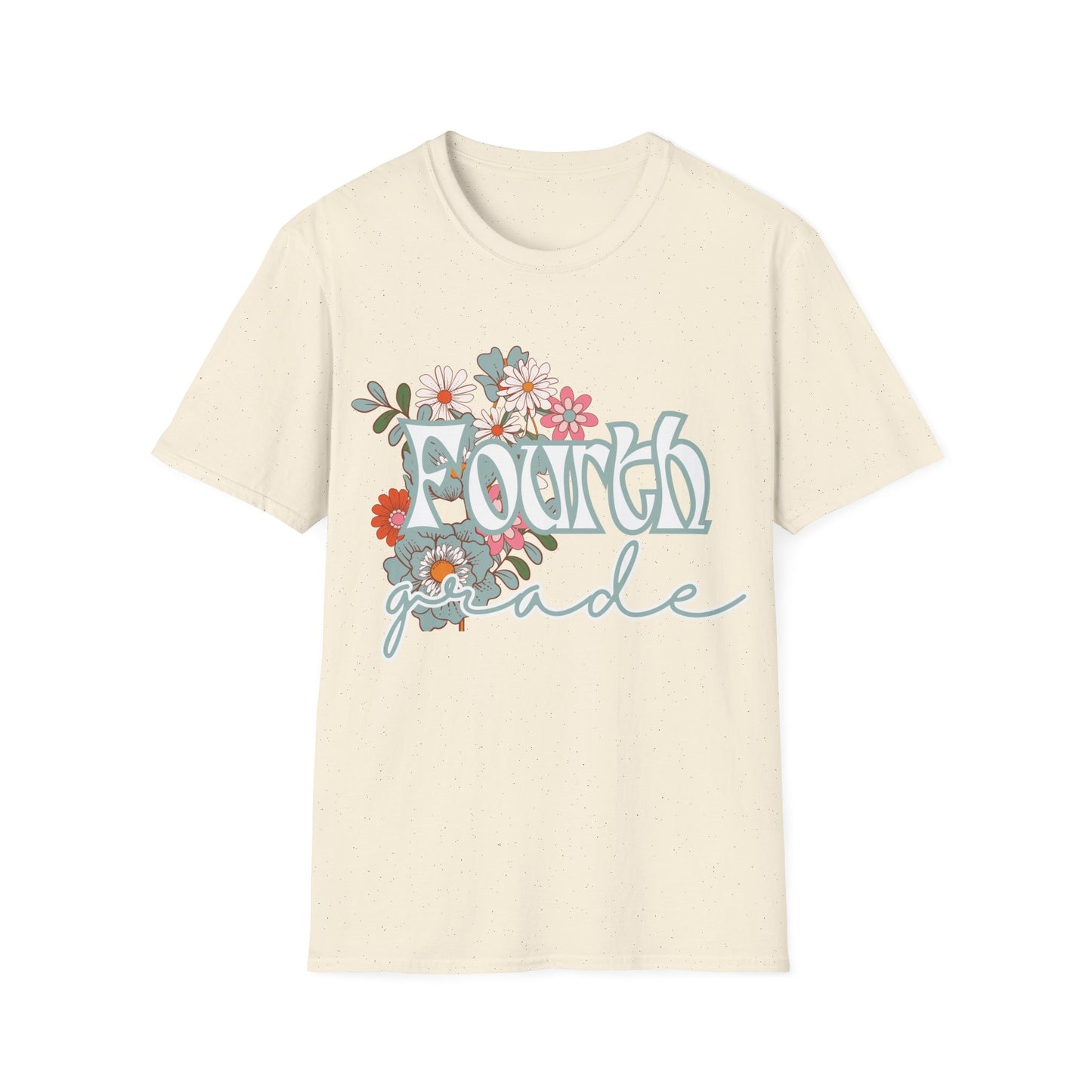 Fourth Grade Teacher T-Shirt - Retro Floral Design - Colorful Grade Level Tee