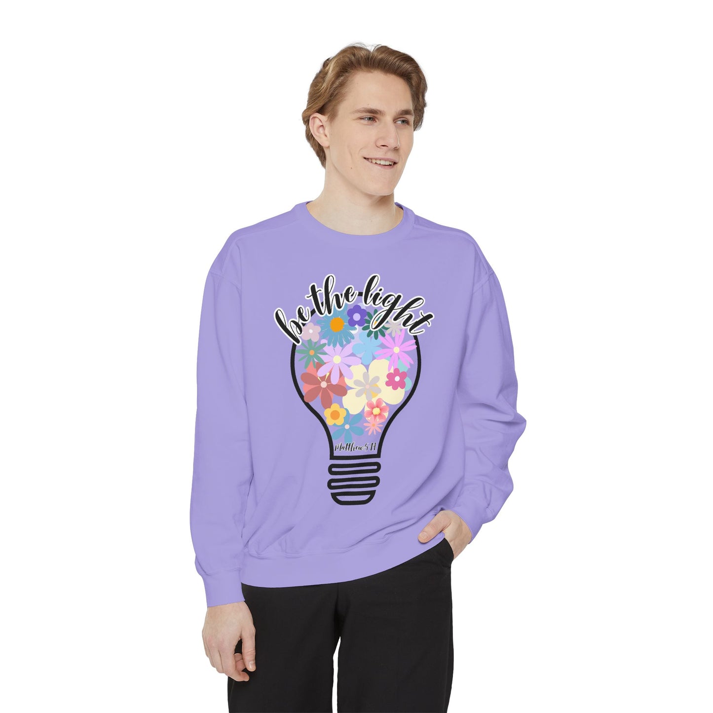 Colorful Christian Floral Glow Crewneck Sweatshirt - Be the Light - Women's Comfort Color Inspirational Bible Verse