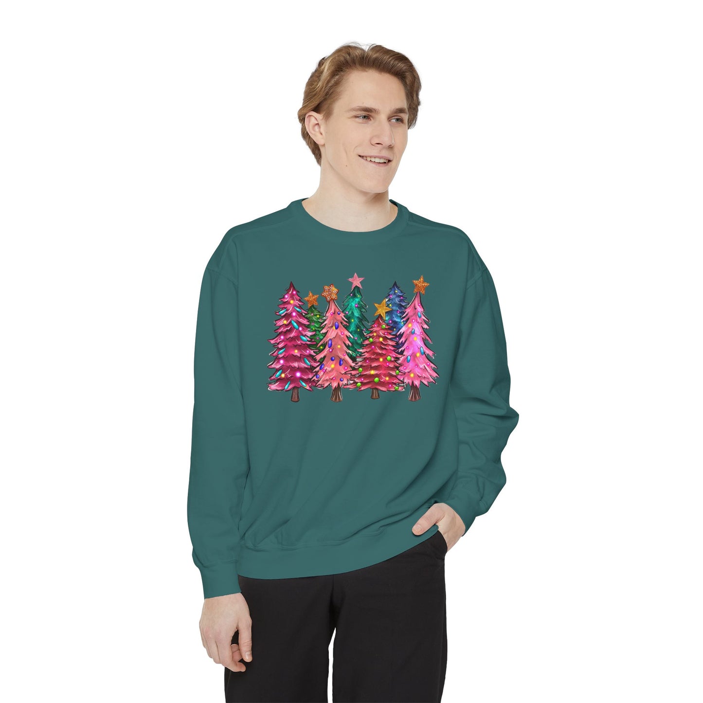 Colorful Christmas Tree Comfort Colors Sweatshirt - Women's Christmas Sweater -