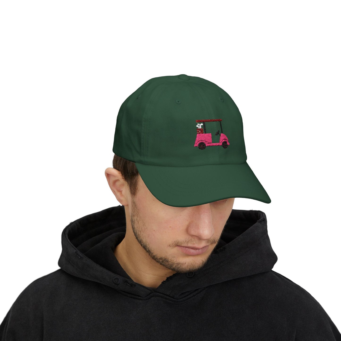 Embroidered Classic Dad Cap, Pink and Maroon Golf Cart Hat, Baseball Cap, Men Women Adjustable Cap, Golf Lover Gift, Cute Vintage Hat