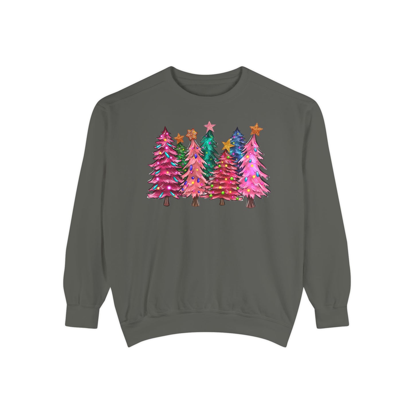 Colorful Christmas Tree Comfort Colors Sweatshirt - Women's Christmas Sweater -