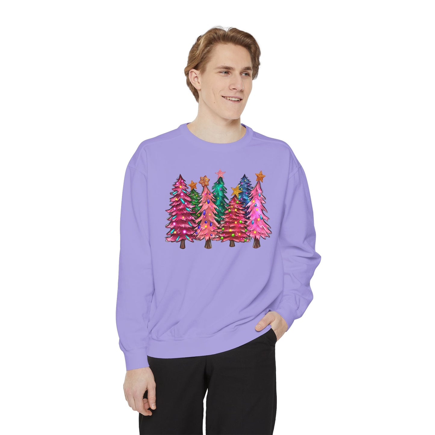 Colorful Christmas Tree Comfort Colors Sweatshirt - Women's Christmas Sweater -