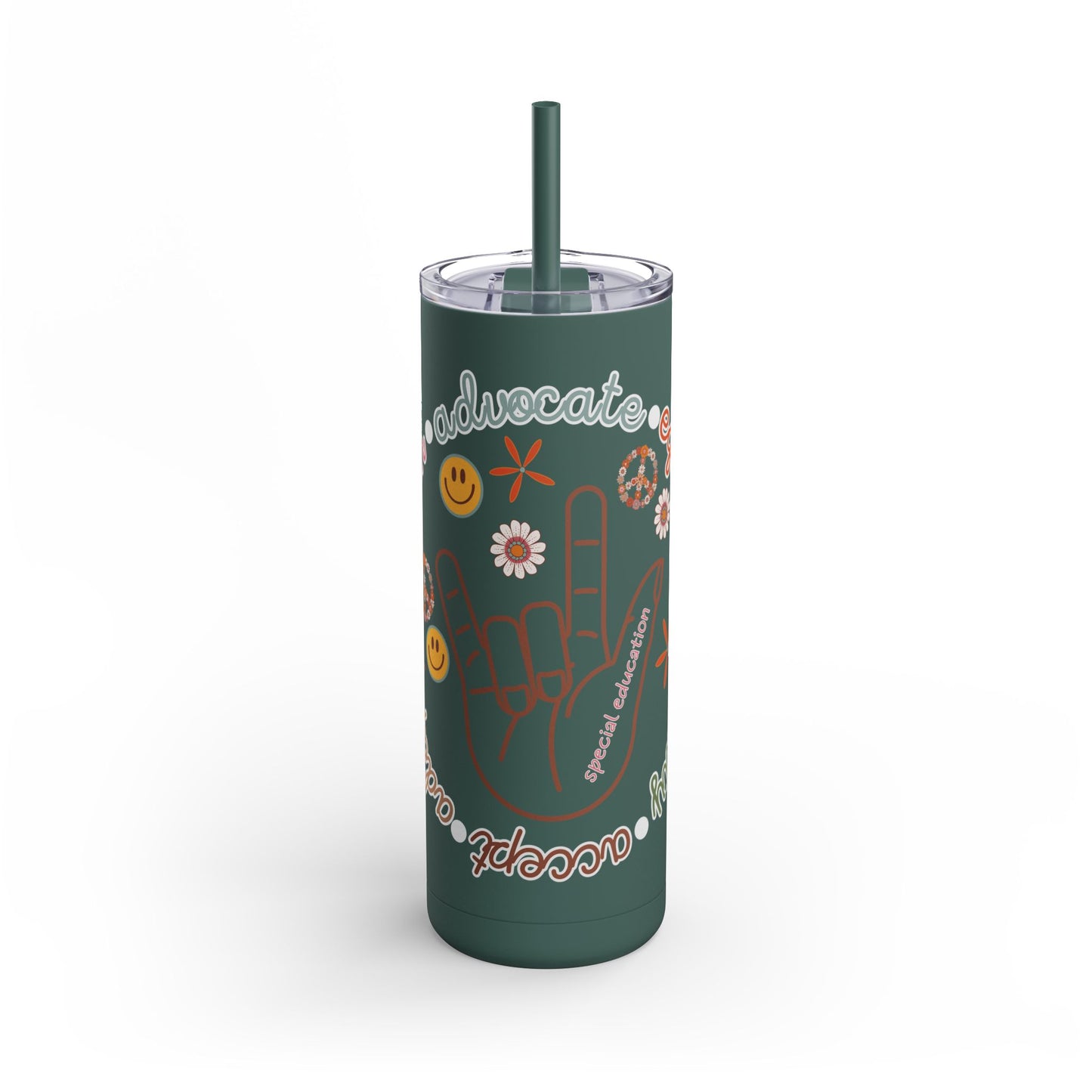 Autism Acceptance Advocate Skinny Matte Tumbler, 20oz- Special Education Teacher Tumbler with Straw