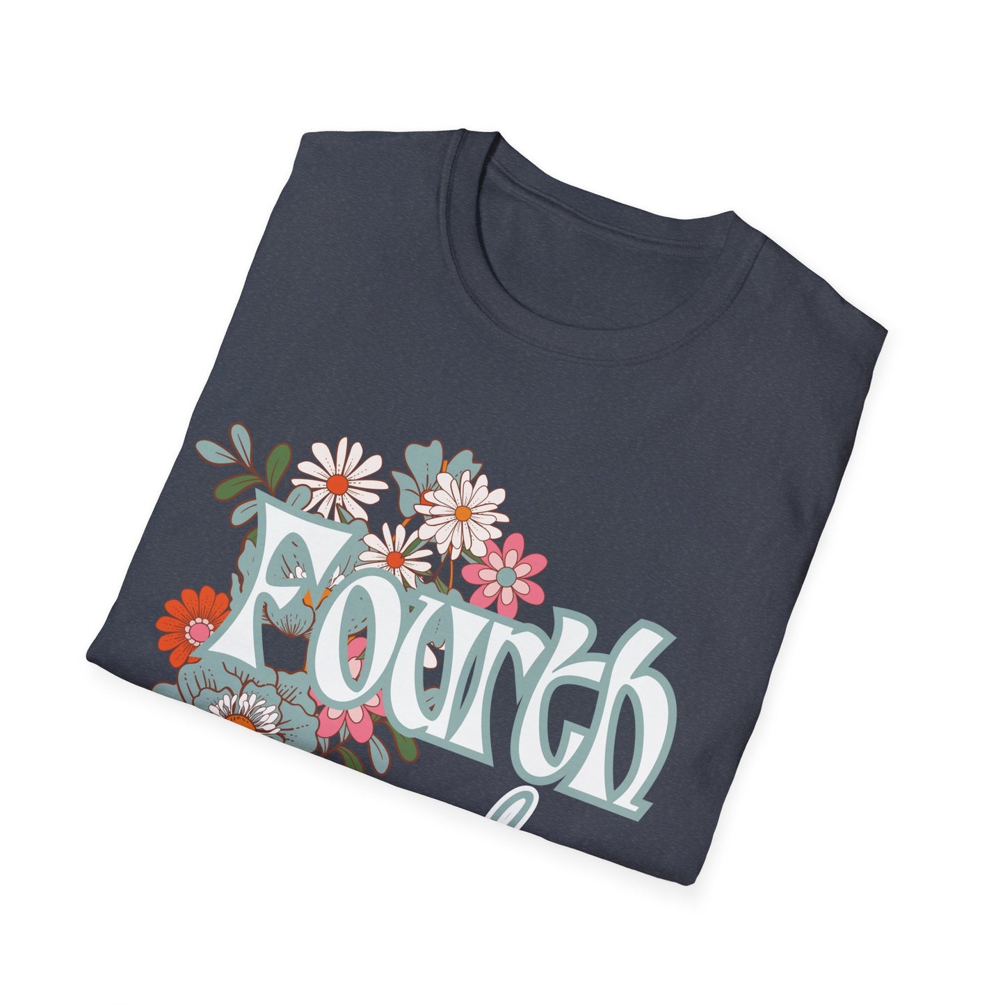 Fourth Grade Teacher T-Shirt - Retro Floral Design - Colorful Grade Level Tee