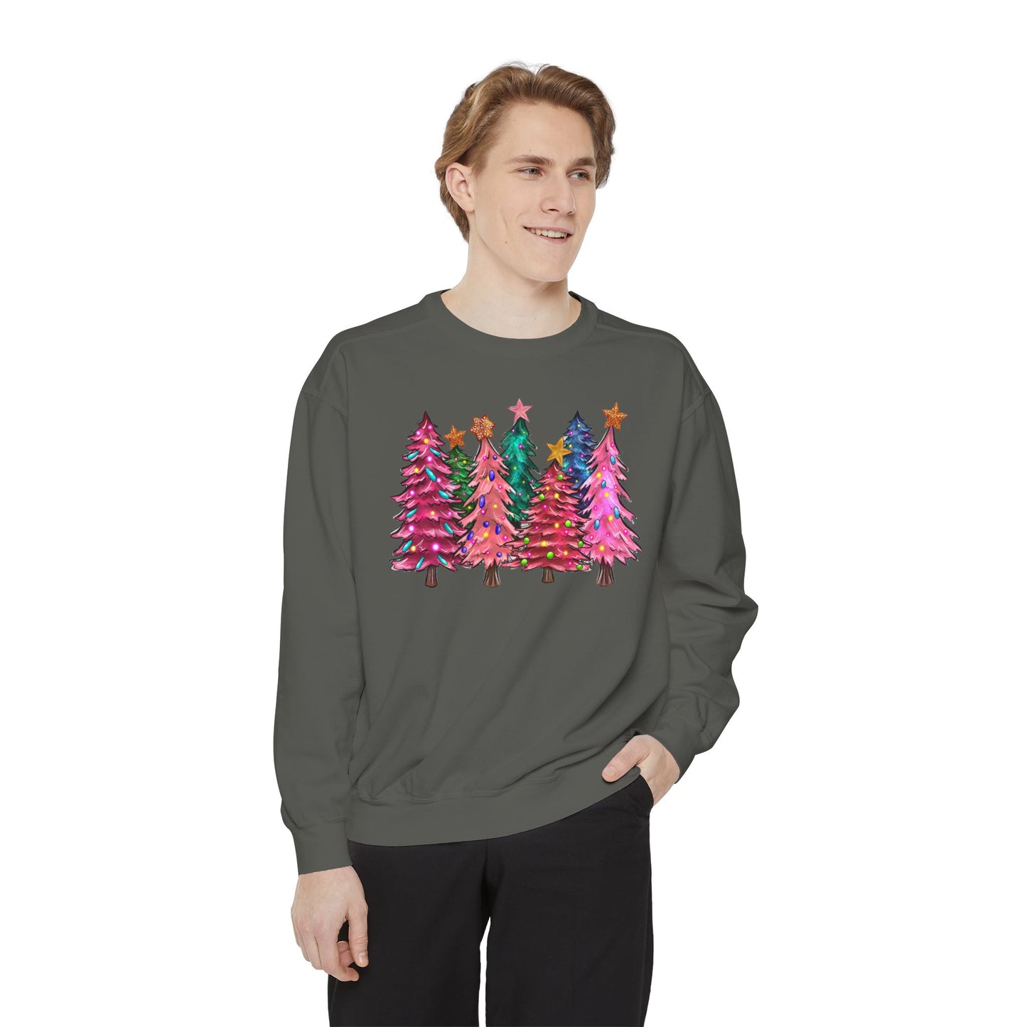Colorful Christmas Tree Comfort Colors Sweatshirt - Women's Christmas Sweater -