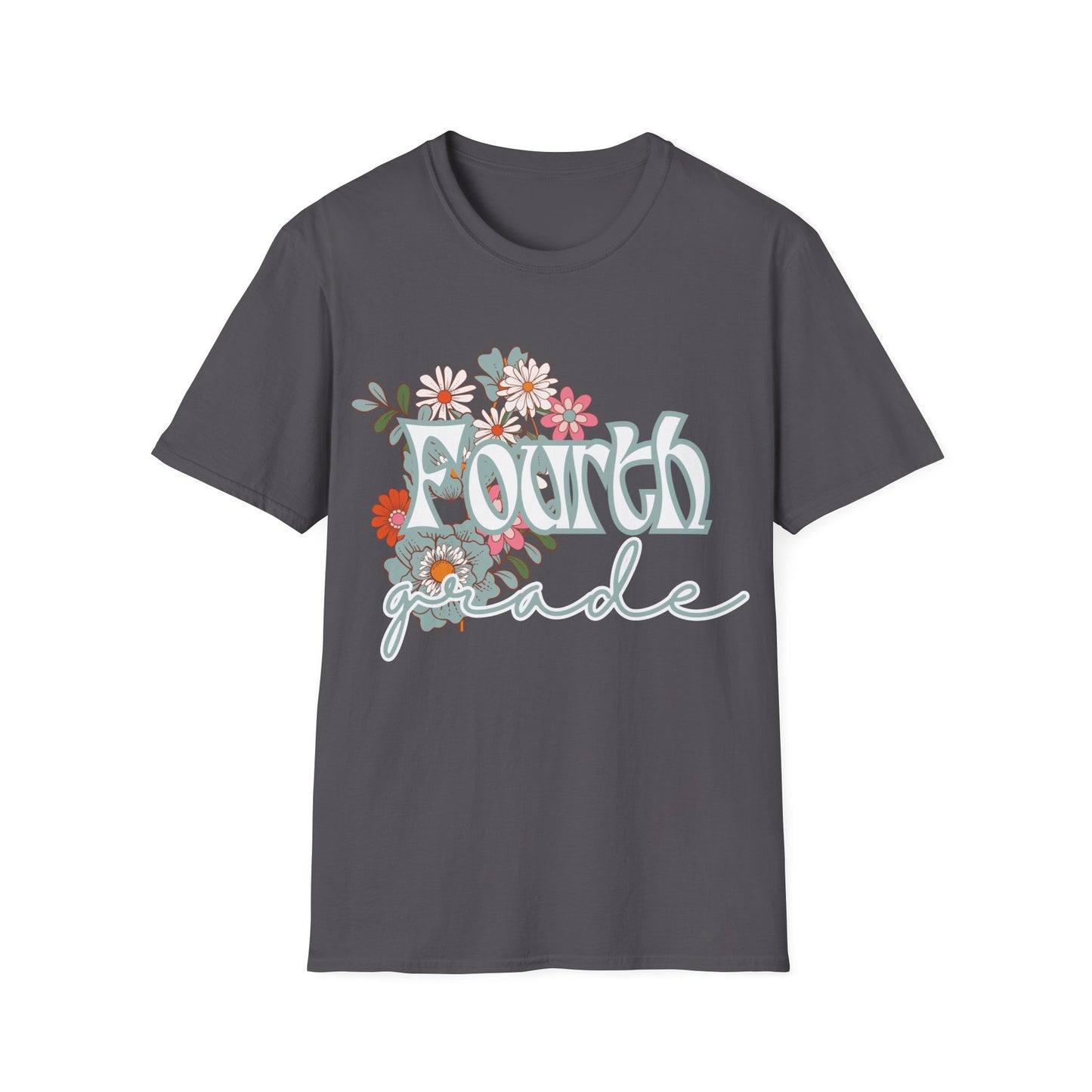 Fourth Grade Teacher T-Shirt - Retro Floral Design - Colorful Grade Level Tee