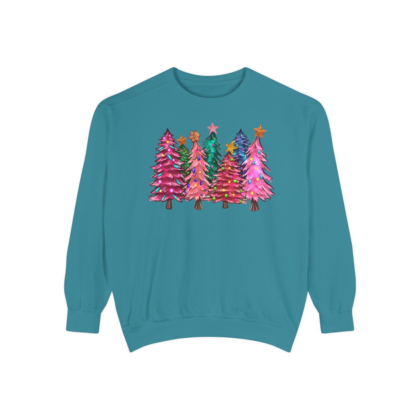 Colorful Christmas Tree Comfort Colors Sweatshirt - Women's Christmas Sweater -