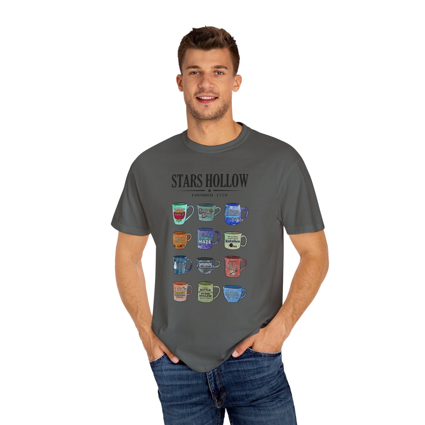 Gilmore Girls Inspired Stars Hollow Coffee Cup T-Shirt - Comfort Colors Tee - Cozy Fan Apparel