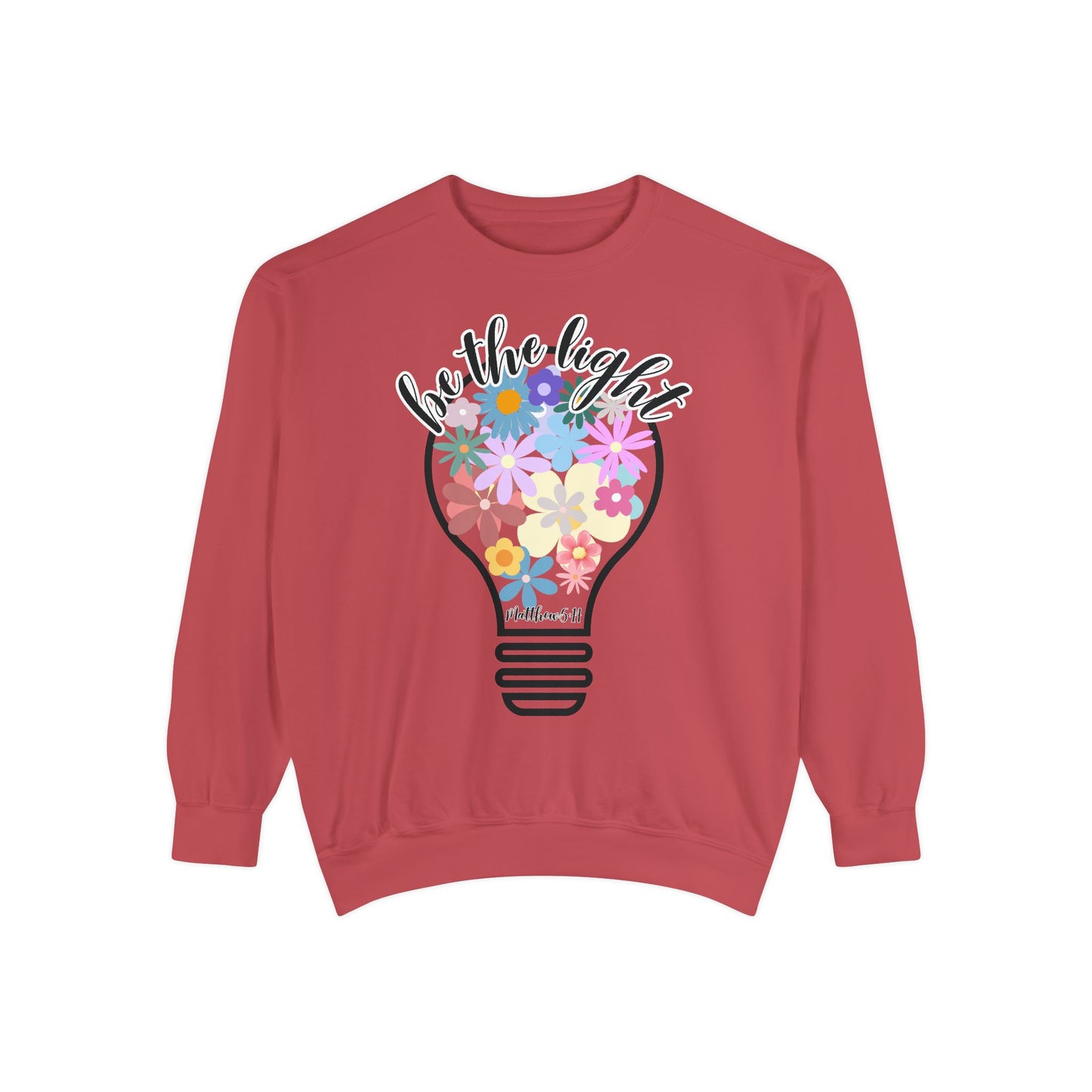 Colorful Christian Floral Glow Crewneck Sweatshirt - Be the Light - Women's Comfort Color Inspirational Bible Verse
