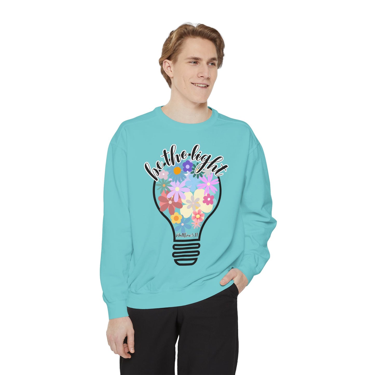 Colorful Christian Floral Glow Crewneck Sweatshirt - Be the Light - Women's Comfort Color Inspirational Bible Verse