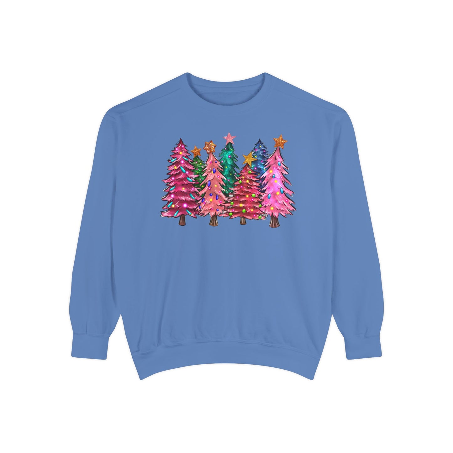 Colorful Christmas Tree Comfort Colors Sweatshirt - Women's Christmas Sweater -