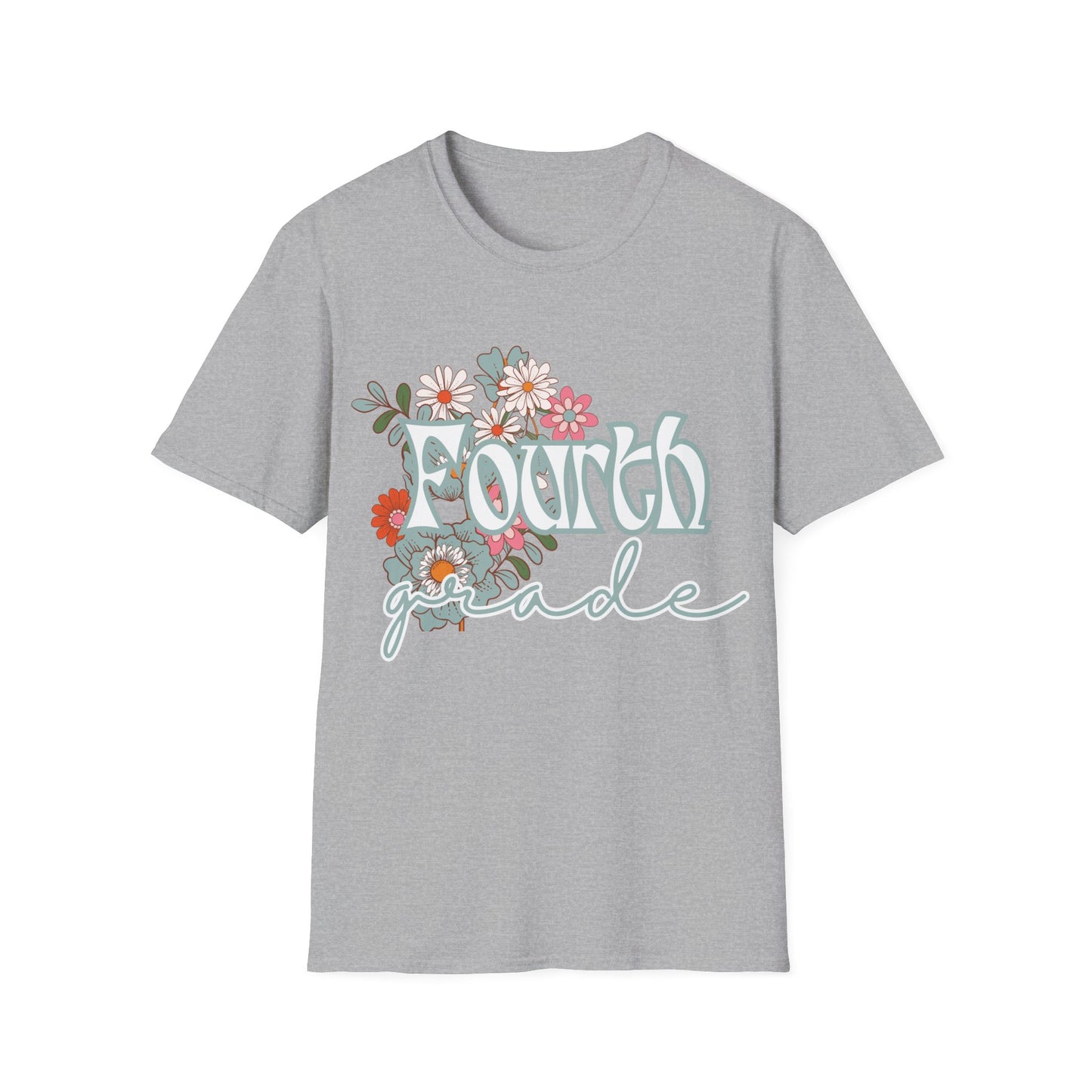 Fourth Grade Teacher T-Shirt - Retro Floral Design - Colorful Grade Level Tee